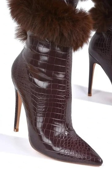Pointed-toe Stiletto Heels With Rabbit Fur Zippers Over-the-knee Boots