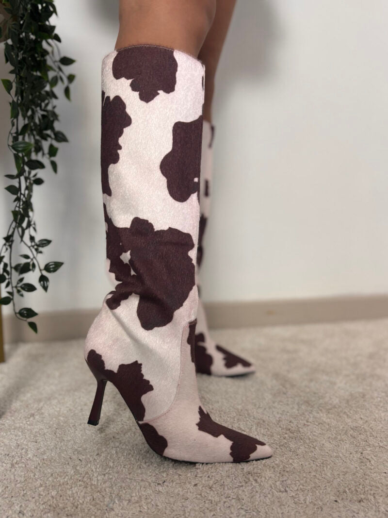 Cow Print High-heeled Over-the-knee Boots