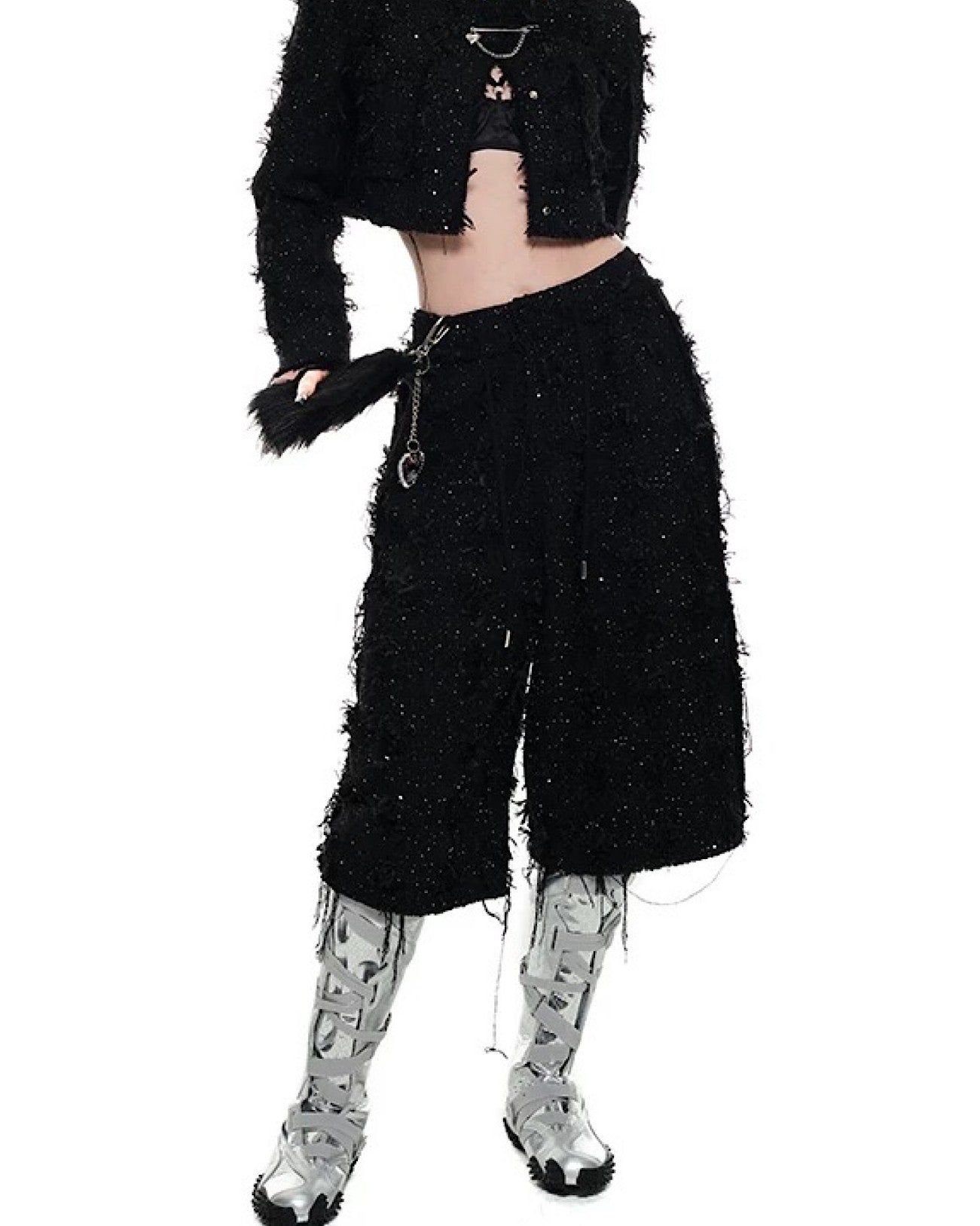 Tweed Bermuda Wide-Leg Pants