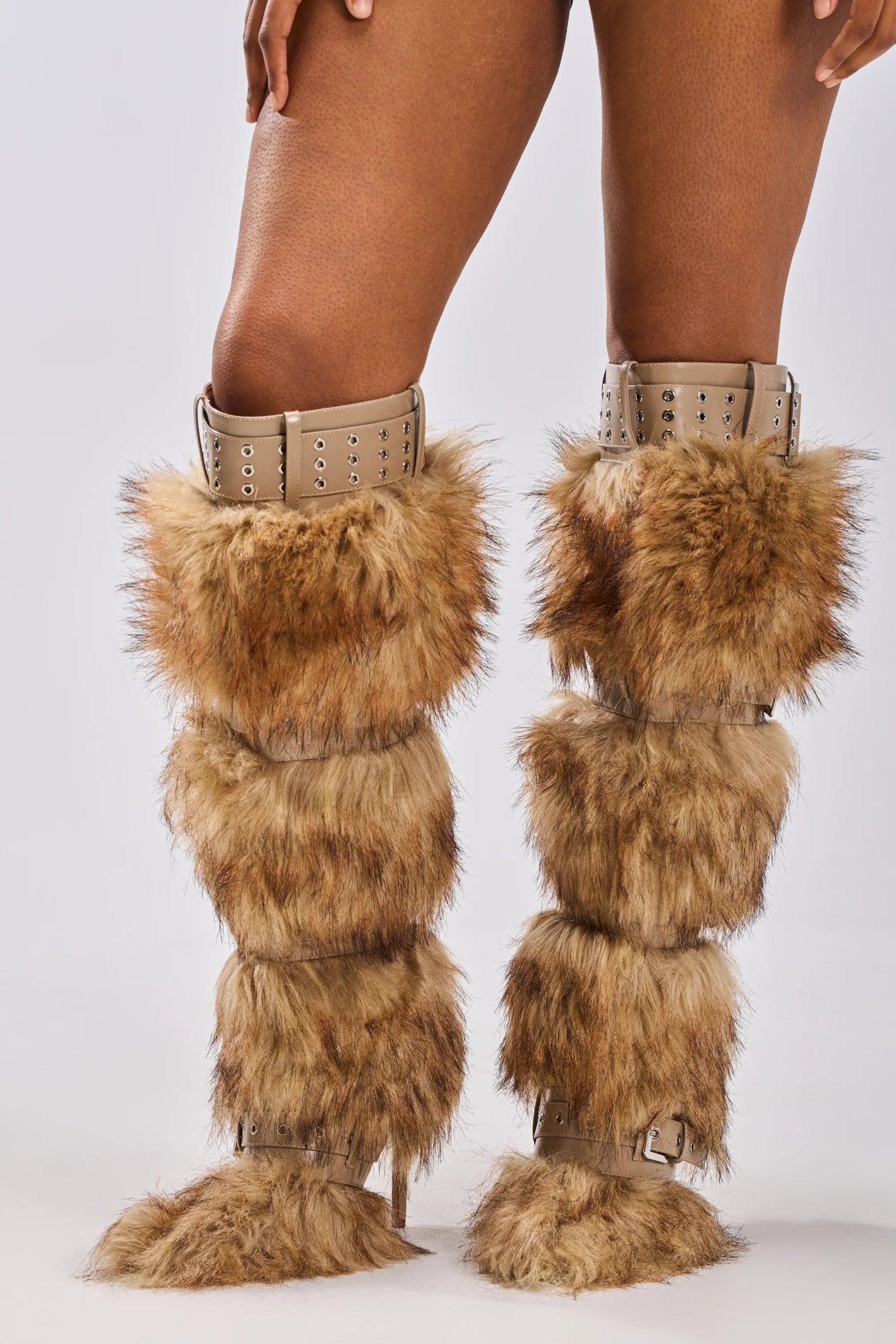Brown Fur And Buckle Boots