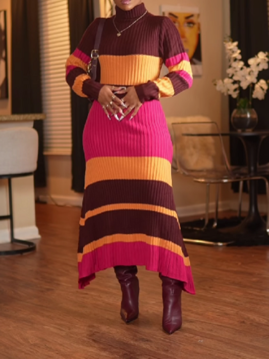 Contrast Knit Dress（Free shipping）