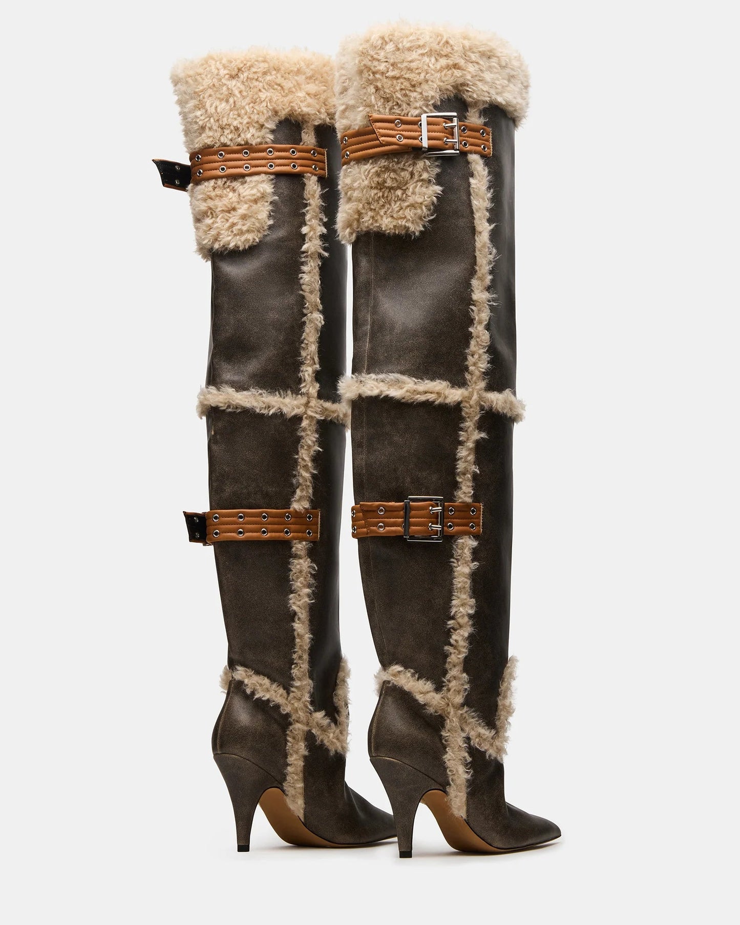 Brown Distressed Faux Fur Boots(Free shipping)