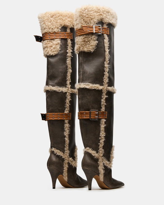 Brown Distressed Faux Fur Boots(Free shipping)