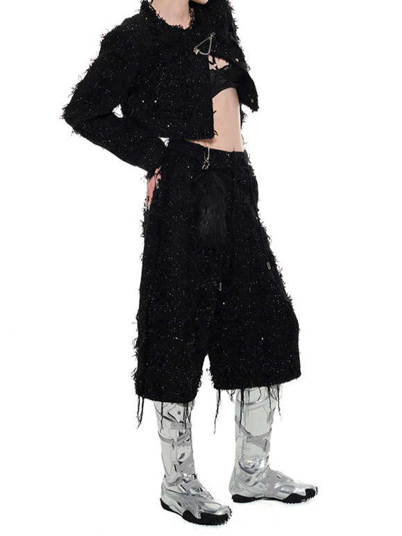 Tweed Bermuda Wide-Leg Pants