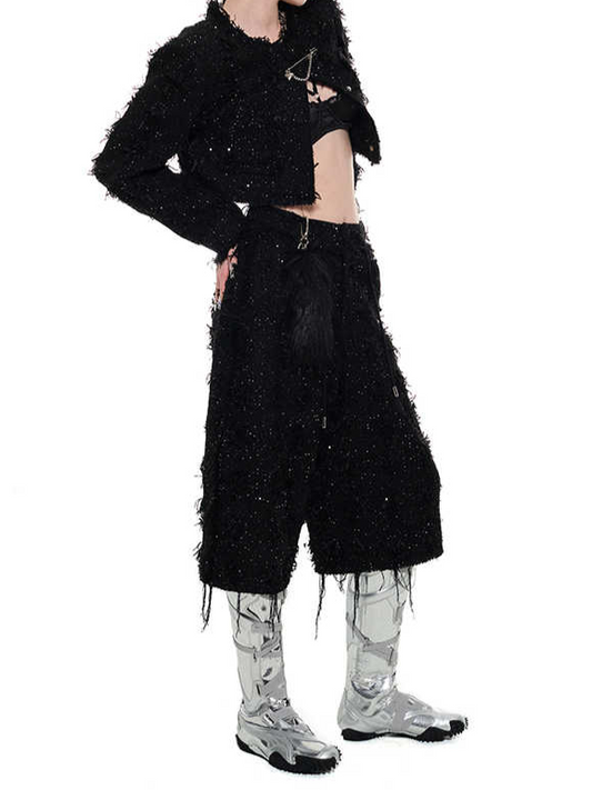 Tweed Bermuda Wide-Leg Pants