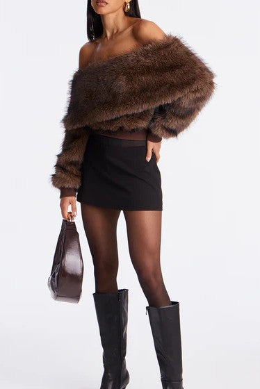 Faux Fur Off Shoulder Top