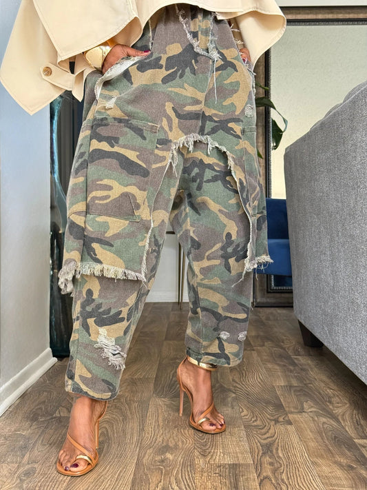 Camouflage Denim Harem Pants
