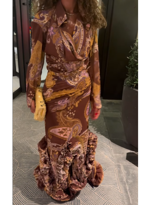 Printed Chiffon Long Sleeve Dress