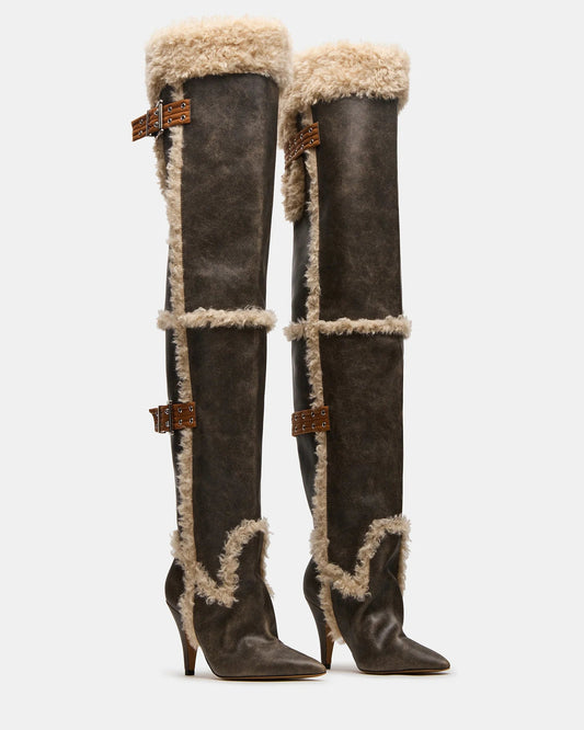 Brown Distressed Faux Fur Boots(Free shipping)