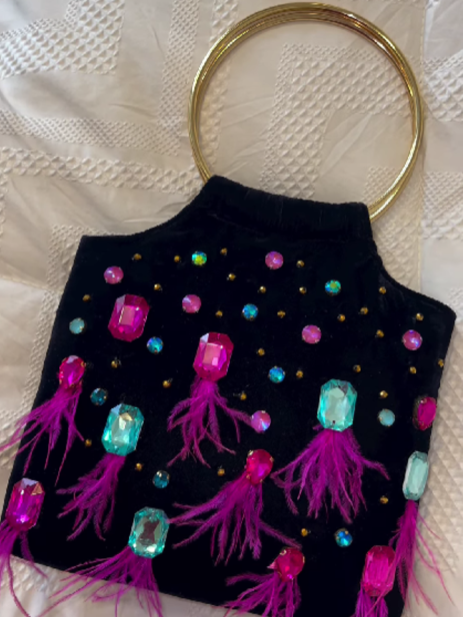 Colored Jewel Plush Tassel Tote